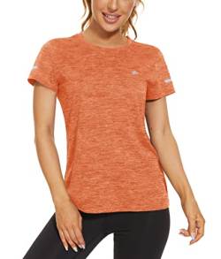 MAGCOMSEN Sommer Shirt Damen Meliert Sport T-Shirts Gym Yoga Funktionsshirts mit Crewneck Frauen Schnelltrocknend Jogging Kurzarm Wandern Camping Outdoorshirt Orange L von MAGCOMSEN