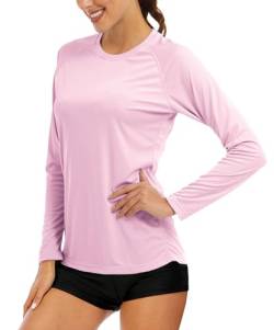 MAGCOMSEN Sommer Shirts Damen Quick Dry Langarm Shirts Leicht UV Sonnenschutz T-Shirt Damen Outdoor Joggingshirts Rund Ausschnitt Wandern Shirts Regular Fit Shirts Pink XS von MAGCOMSEN