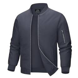 MAGCOMSEN Sommerjacke Herren Bomberjacke Umlegekragen Übergangsjacke Männer Casual Freizeitjacke, Grau, 3XL von MAGCOMSEN