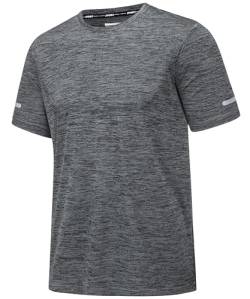 MAGCOMSEN Sommershirts Herren Meliert Sport Shirt Leicht Wandershirts Schnell Trockend Joggingshirts Männer Stretch Funktionsshirts Atmungsaktiv Lässig Freizeit T-Shirts Dunkelgrau M von MAGCOMSEN