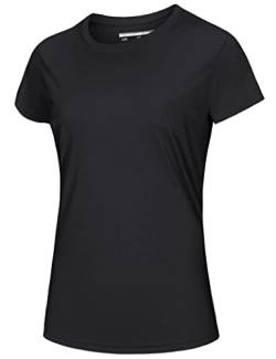 MAGCOMSEN Sportshirts Damen Kurzarm UV Shirt Sonnenschutz Quick Dry Top Shirt Damen UPF 50+ Funktionsshirt Outdoor Laufshirt Regular Fit Trainingsshirt Schwarz L von MAGCOMSEN