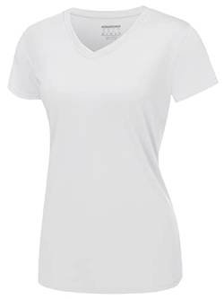 MAGCOMSEN Sportshirts Damen V Ausschnitt T-Shirt UV UPF 50+ Kurzarm Shirt Leicht Joggingshirts Damen Stretch Yoga Freizeitshirts Outdoor Wandern Surfen T-Shirt Weiß M von MAGCOMSEN