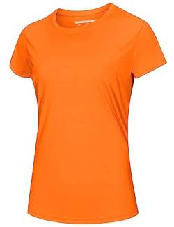 MAGCOMSEN Surf T-Shirt Damen Atmungsaktiv Badeshirts Outdoor Sommer Funktionsshirts Damen Leicht Kurzarm Trainingsshirt Lässig Freizeitshirt Quick Dry Rund Shirt Orange XL von MAGCOMSEN