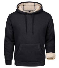 MAGCOMSEN Sweatshirt Herren Winter Kapuzenpullover Fleece Long Sleeve Hoodie Thermo Stretch Fitnessshirts Männer Teddyfell Gefüttert Freizeitshirt Jogging Mantel mit Kapuze Schwarz M von MAGCOMSEN