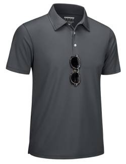 MAGCOMSEN T Shirts Männer Golf Polo Shirts Atmungsaktiv Outdoor Sport Shirts Freizeit Shirt Schnelltrocknend Funktionsshirt Sommer Basic Arbeitsshirt Dunkelgrau 2XL von MAGCOMSEN