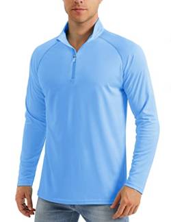 MAGCOMSEN UV Shirt Herren Sonnenschutz Langarmshirt Atmungsaktiv Longsleeve mit 1/4 Zip Wandershirt, Blau, L von MAGCOMSEN