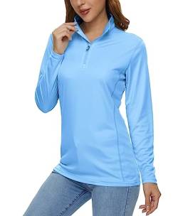 MAGCOMSEN UV Shirts Damen Langarm Rashguard 1/2 Zip Golfshirt Sonnenschutz UPF 50+ Schwimmshirt Damen Atmungsaktiv Quick Dry Outdoorshirts für Wandern Anglen Blau S von MAGCOMSEN