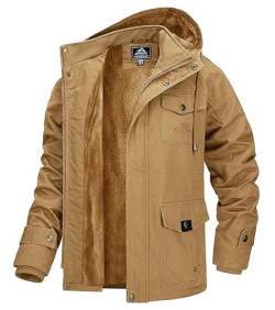 MAGCOMSEN Winter Herren Jacke Warm Gefüttert Fleecejacke mit 7 Taschen Männer Dick Übergangsjacke Baumwolle Winterparka mit Multi Taschen Khaki 3XL von MAGCOMSEN