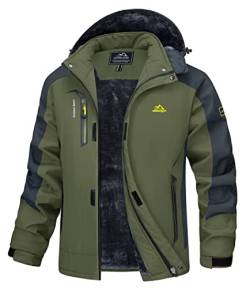 MAGCOMSEN Winterjacke Herren Outdoor Kapuzenjacke Atmungsaktiv Schneejacke Männer Softshelljacke Wasserdicht Arbeitsjacke Warm Regenjacke Armeegrün 3XL von MAGCOMSEN