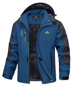 MAGCOMSEN Winterjacke Herren Warm Gefüttert Wasserdicht Skijacke Softshelljacke Winter Parka Wanderjacke Männer Angeljacke Dick Kapuzenjacke mit Multi Taschen Denimblau 2XL von MAGCOMSEN