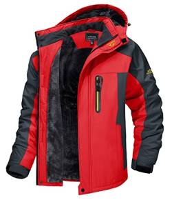 MAGCOMSEN Winterjacke Herren Winddicht Outdoorjacke Warme Skijacke Atmungsaktiv Softshell Herrenjacke Fleece Gefüttert Jacke Regenmantel mit Abnehmbarer Kapuze Rot 3XL von MAGCOMSEN