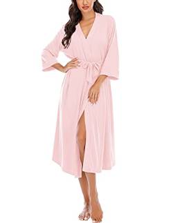 MAGIC ARMOR Bademantel Für Damen Leichter/Damen Morgenmantel,3/4 Ärmeln Morgenmantel V-Ausschnitt Kimono Roben Langes Nachthemd für Nachtwäsche,Rosa XL von MAGIC ARMOR