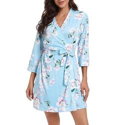 MAGIC ARMOR Damen Bademantel Für Damen Leichter 3/4 Ärmeln Bademantel Nachtwäsche Kimono Saunamantel mit Tiefer V-Ausschnitt Morgenmantel Schlafanzug PAT2 L von MAGIC ARMOR