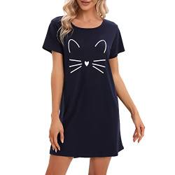 MAGIC ARMOR Damen Nachthemd Kurzarm Frauen Nachtwäsche Negligees Schlafhemd Schlaf-T-Shirt mit kurzen Ärmeln Schlafshirt S-XXL,Navyblau XXL von MAGIC ARMOR