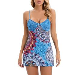 MAGIC ARMOR Nachtwäsche für Frauen Modal Chemise Lingerie Nachthemd Voll Slip Spitze Schlafkleid Nachtkleid Schultergurte Unterkleider PAT1 XL von MAGIC ARMOR