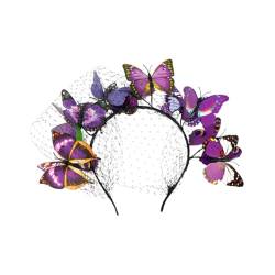 MAGICLULU 1stk Schmetterlings-stirnband Brautschleier-kopfschmuck Kostümhaube Fascinator-hut Haargummis Für Wimpernboxen Verpackung Tarnmütze Mädchen Plastik Hochzeitskleid Fee Violett Frau von MAGICLULU