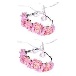 MAGICLULU 2st Blumenkranz-stirnband Braut Kopfschmuck Bänder Blumenstirnband Blumen- Brautkopfschmuck Für Die Hochzeit Hochzeitshaarkranz Rosa Große Rose Mädchen Krone von MAGICLULU