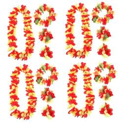 MAGICLULU 4 Sätze Hawaiianische Lei Chokerhalsketten für Frauen Mädchen Halskette Blumengirlande Partydekoration Festival Girlanden Bikini schmücken Hawaii-Insel Kranz Tuch von MAGICLULU