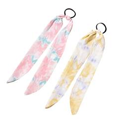 MAGICLULU 4 Stück Haarseil Haargummi Haarbänder Schal Pferdeschwanz Halter Pferdeschwanz-krawatten Gelber Schal Kaninchenohren Bienen-gastgeschenke Haarschmuck Rosa Schleife Stoff Tie-dye von MAGICLULU