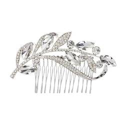 MAGICLULU Kamm Braut Hochzeit Haarkamm Schiebeclip Braut Kopfschmuck Brautkopfschmuck für die Hochzeit Tiara Haarkamm mit Strass-Stirnband Haarnadel mit floralen Strasssteinen Blatt Haarkamm von MAGICLULU