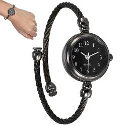 MAGICLULU Modischer Analoger Quarz-Armreif Manschetten-Armbanduhr Elegante Uhr Und Armband Drahtband Arabische Ziffern Kleideruhren Geburtstagsgeschenk Für Frauen D von MAGICLULU