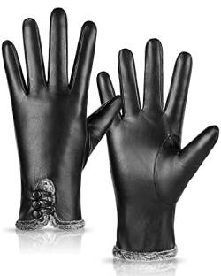 Damen-Lederhandschuhe, modisch, niedlich, Handschuhe für Damen, PU-Wolle, Fleece-gefüttert, Winterhandschuhe für Damen, Touchscreen-Fahren (schwarz-S) von MAGILINK