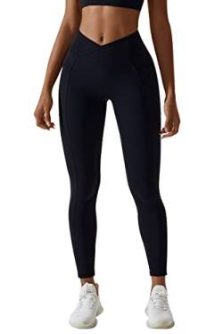 MAGIMODAC Booty Scrunch Gym Leggings mit Taschen Sporthose Damen Po Push Up Sport Leggings Yogahose Damen Blickdicht Laufhose Black S von MAGIMODAC