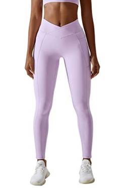 MAGIMODAC Booty Scrunch Gym Leggings mit Taschen Sporthose Damen Po Push Up Sport Leggings Yogahose Damen Blickdicht Laufhose Purple M von MAGIMODAC