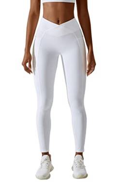 MAGIMODAC Booty Scrunch Gym Leggings mit Taschen Sporthose Damen Po Push Up Sport Leggings Yogahose Damen Blickdicht Laufhose White M von MAGIMODAC