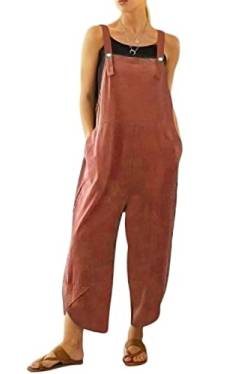 MAGIMODAC Damen Baggy Latzhose Baumwolle Jumpsuit Overall Dungarees Hosenanzug Hosen Lang mit Taschen 34 36 38 40 42 44 46 48 50 (Rot, 42) von MAGIMODAC