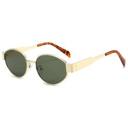 MAGIMODAC Damen Herren Sonnenbrille Vintage Retro Oval Metall Sonnenbrillen Metall Brille mit UV Schutz Golden/Grün von MAGIMODAC