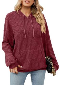 MAGIMODAC Damen Hoodie Sweatshirt Casual Kapuzenpullover Langarmshirt Oberteil Pullover mit Kapuze Rot L von MAGIMODAC