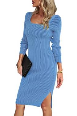 MAGIMODAC Damen Strickkleid Bodycon Freizeitkleid Pullikleid Midi Kleider Herbst Winter gestricktes Figurbetontes Kleid Midikleid Blau S von MAGIMODAC