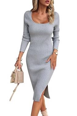 MAGIMODAC Damen Strickkleid Bodycon Freizeitkleid Pullikleid Midi Kleider Herbst Winter gestricktes Figurbetontes Kleid Midikleid Grau L von MAGIMODAC