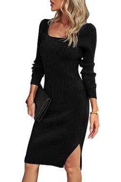 MAGIMODAC Damen Strickkleid Bodycon Freizeitkleid Pullikleid Midi Kleider Herbst Winter gestricktes Figurbetontes Kleid Midikleid Schwarz L von MAGIMODAC