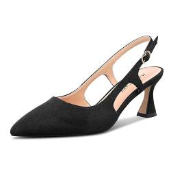 MAGIOPY Damen Geschlossene Spitze Zehenkappe Mittlerem Absatz Heel Slingback Slip-on Dress Pumps Schnalle Lässig Büroschuhe Schuhe 6.5 cm Heels Schwarz 42 EU von MAGIOPY