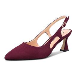 MAGIOPY Damen Geschlossene Spitze Zehenkappe Mittlerem Absatz Heel Slingback Slip-on Dress Pumps Schnalle Lässig Büroschuhe Schuhe 6.5 cm Heels Weinrot 42 EU von MAGIOPY