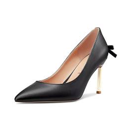 MAGIOPY Damen Hoher High Stiletto Absatz Heel Geschlossene Spitze Zehenkappe Slip-on Pumps Bogenknoten Hochzeit Party Dress Schuhe 8.5 cm Heels Schwarz 44 EU von MAGIOPY