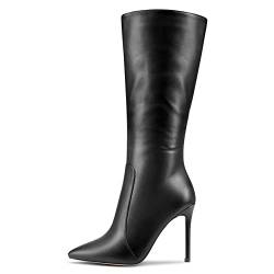 MAGIOPY Damen Stiletto Hoher High Absatz Heel Spitze Zehenkappe Mid Calf Reißverschluss Büroschuhe Cute 10 CM Heels Stiefel Schwarz 41 EU von MAGIOPY