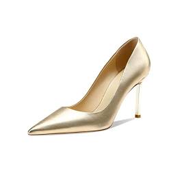 MAGIOPY Damen Stiletto Hoher High Absatz Heel Spitze Zehenkappe Slip-on Pumps Dress Hochzeit Sexy 8.5 cm Heels Gold 43 EU von MAGIOPY