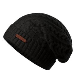 MAGISDU Mütze Damen Winter Wintermütze Merino Wollmütze Lang Beanie Strickmütze Mit Wollfutter Thermo Gefütterte Warme Grobstrick Slouch Hat von MAGISDU