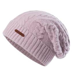 MAGISDU Mütze Damen Winter Wintermütze Merino Wollmütze Lang Beanie Strickmütze Mit Wollfutter Thermo Gefütterte Warme Grobstrick Slouch Hat von MAGISDU