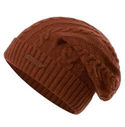 MAGISDU Mütze Damen Winter Wintermütze Merino Wollmütze Lang Beanie Strickmütze Mit Wollfutter Thermo Gefütterte Warme Grobstrick Slouch Hat von MAGISDU