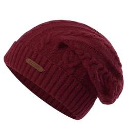 MAGISDU Mütze Damen Winter Wintermütze Merino Wollmütze Lang Beanie Strickmütze Mit Wollfutter Thermo Gefütterte Warme Grobstrick Slouch Hat von MAGISDU