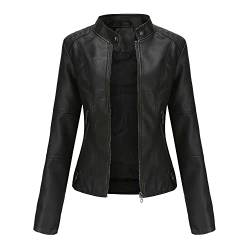 MAGREAT Damen-PU-Lederjacken, kurze Kunstlederjacke, große Größe, Reißverschluss, schmale Passform, lässiger Biker-Mantel, Schwarz , 42 von MAGREAT