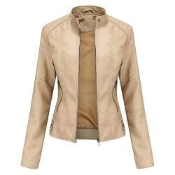 MAGREAT Damen-PU-Lederjacken, kurze Kunstlederjacke, große Größe, Reißverschluss, schmale Passform, lässiger Biker-Mantel, khaki, 38 von MAGREAT