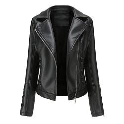 MAGREAT Kurze Kunstlederjacke für Damen, klassische Reißverschluss, Bikerjacke, Motorrad-Jacke, Cross-Stil, schmale Passform, Schwarz , 36 von MAGREAT