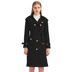 MAGREAT Langer Trenchcoat für Damen, klassischer zweireihiger Mantel mit Gürtel, Schulterklappen, winddichte lange Jacke, Outdoor, Schwarz , 38 von MAGREAT