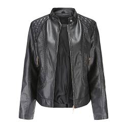 MAGREAT Stilvolle Damenjacken, klassische kurze Kunstlederjacke, Reißverschluss, schmale Passform, lässiger Biker-Motormantel, Schwarz , 46 von MAGREAT