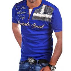 T-Shirt für Herren, Sommer-Violento-Spont-Brief gedrucktes Oberteil, 51 % Baumwolle, V-Ausschnitt Gr. XXL, blau von MAGREAT